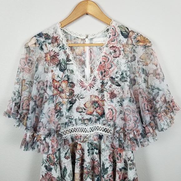 Sachin + Babi Belle Floral Chiffon Tiered Flutter Sleeve Mini Babydoll Dress 6 - Picture 4 of 12